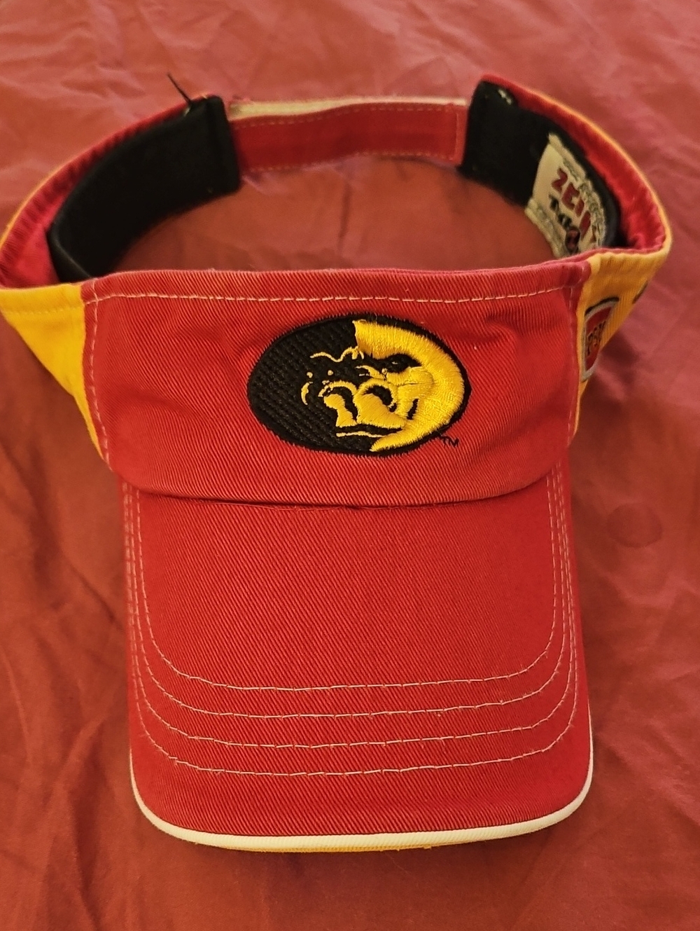 Pitt State Gorillas Visor Cap In Red and Yellow w Embroidered Mascot